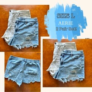 AERIE Women’s 2 pair set Size Large denim shorts